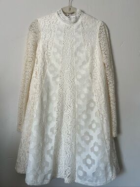 HD in Paris Cream Lace Long-Sleeve A-Line Dress
